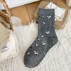 Meias Novas Outono e Inverno Femininas Japonesas Fofas Desenho Animado Florais Meias de Cano Médio Meias com Laço Renda Babados Meias Cinzas