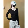 Camiseta Delgada de Nuevo Estilo con Cuello Oscilante para Mujer 2025 Diseño para Viajar Moda Nicho Chic Top Delgado de Manga Larga