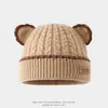 Touca de tricô com orelhas de urso, gorro de bebê trançado para outono e inverno, marca Lucky, touca quente infantil