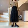 Saia Midi Evasê de Cintura Alta Vintage Cuidadosamente Selecionada para Mulheres, Novo Estilo Outono/Inverno, Inspirada na Chanel, Adequada para Figuras Baixas