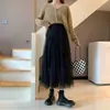 Uau! Saia de Malha Feminina Personalizada Estilo Coreano Outono Novo Cintura Alta Emagrecedora Estilo Ins, Comprimento Médio Evasê Cor Sólida Saia de Fada
