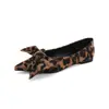 Versión de piel de oveja~Zapatos planos slip-on de tacón bajo para mujer con estampado de leopardo francés, punta fina, corte bajo, mocasines de suela blanda