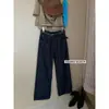 Suxinlan/YOUMO Jeans Feminino de Inverno Estilo Old Money com Floco Versátil Perna Estreita Perna Larga 95307 (com cinto)