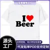 Transfronteiriço Aliexpress Lançamento I Love Beer Batimento Cardíaco Estampa Gráfica de Cerveja Camiseta Moda Casual Solta Harajuku