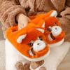 Pantuflas de Algodón de Panda Rojo para Mujer Otoño e Invierno Interiores Hogar 2025 Nuevas Lindas Pantuflas de Peluche Suela Gruesa Acolchado de Terciopelo Calidez