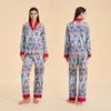 Nuevo Conjunto de Pijama de Verano Transfronterizo de Satén y Gasa para Casa con Mangas Largas y Pantalones Largos Ropa de Dormir Cómoda para Mujer