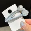 Presilha de Cabelo Azul Simples com Laço de Strass Estilo Coreano, Presilha Doce e Fofa para Franja Lateral, Presilha Versátil para Cabelo Solto