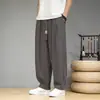 Pantalones harén transpirables, pantalones deportivos finos de corte holgado para hombre, nuevos pantalones casuales de pierna ancha estilo chino de algodón y lino para verano