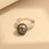 Anel Delicado Retro com Pedra Única, Anel Simples e Versátil Banhado a Ouro com Diamante e Pérola Negra, Anel Elegante para Mulheres