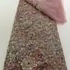 Tela de Malla con Bordado de Cuentas Pesadas, Cuentas Tubulares, Lentejuelas, Tela Bordada, Tela a Granel para Vestido de Banquetes, Vestido de Noche, Vestido de Novia