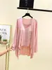Conjunto de Cardigan com Alça de Modal Feminino Verão Fino Casual Tamanho Grande Solto Roupa de Casa Conjunto de Duas Peças