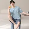 Artículo Popular en Tienda: Pijama de Algodón Puro de Manga Corta para Hombre, Estilo Verano, Cómodo y Transpirable, Conjunto Delgado de Algodón, Se Puede Usar Afuera como Ropa de Casa