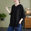 Foto Real 2026 Outono/Inverno Pulôver com Capuz Algodão Bambu Camiseta Tamanho Grande Solto Cor Sólida Manga Longa Top Feminino