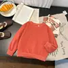 Moletom de Algodão com Manga Longa Infantil para Primavera e Outono, Nova Camisa Base Fina para Crianças, Versátil Cor Sólida Lisa Roupa Infantil