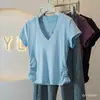 Camiseta Feminina Plus Size Estilo Coreano Gola V Manga Curta, Nova Tendência Verão 2026, Blusa Feminina Fashion para Mulheres um Pouco Cheinhas