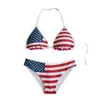 Nuevo Traje de Baño de Dos Piezas con Estampado de Bandera Americana, Cuello Halter y Tirantes de Atar, Bikini de Triángulo para Vacaciones en la Costa y Traje de Baño para Aguas Termales