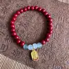 Pulsera Original de Mineral Cinabrio de una Sola Hilo 6mm para Mujer Púrpura Arena Dorada Colgante Carácter Fu Pulsera de Bajo Contenido Estilo Delgado Pulsera Retro