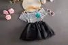 Micro-supply 2019 verão novo conjunto infantil de menina com camiseta de manga curta listrada com alça de ombro + saia 18655