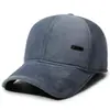Gorra de béisbol de cuero liso de color sólido transfronteriza sombrero para exteriores para hombres de mediana edad y ancianos con terciopelo grueso resistente al viento cálido sombrero de pico