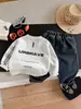 Conjunto de Sudadera y Jeans para Niños de Primavera y Otoño, Conjunto de Dos Piezas con Parche de Letras en la Manga Estilo Coreano, Ropa Infantil Casual a la Moda