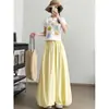 [Calidad Original] Pantalones tipo bombacho con estampado floral amarillo para mujer, nuevos de verano, casual, de cintura alta, holgados, estilo linterna de pierna ancha para figuras petite