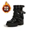 Botas Curtas Femininas com Salto Grosso, Botas de Cano Médio, Novo Estilo Outono e Inverno 2026, Bico Fino, Quentes, Forradas com Lã, Botas que Aumentam a Altura
