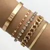 Joia Transfronteiriça Estilo Punk Brilhante Simples Versátil Conjunto de Pulseiras Empilháveis Geométricas Diamante Moderno Legal Pulseira Multicamadas