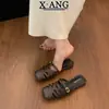 Mocasines de Cuero de Vaca en Stock para Mujer, Para Verano al Aire Libre, Adecuados para Combinar con Vestidos, Sandalias Cómodas de Bajo Tacón sin Cierre Caladas