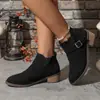 Botines Cortos de Tacón Medio de Color Sólido de Talla Grande de Comercio Exterior para Mujer 2024 Otoño e Invierno Nuevos Botines Elásticos de Tobillo Estilo Británico