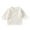 Camisa Meia-Costas Costurada Sem Costura para Recém-Nascido Primavera/Outono Algodão Puro Manga Longa 0-3 Meses Bebê