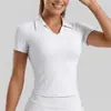 2026 Nuevo Estilo Cuello Solapa Deportivo Manga Corta Ajustado Top de Yoga Camiseta de Color Sólido para Mujer Verano Transfronterizo Alta Elasticidad