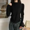 Camiseta interior térmica de cuello semi-alto para mujer para otoño e invierno, top interior elegante, corte ajustado, forro polar, cálida, camiseta de manga larga