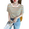 Camiseta Solta de Manga Curta Feminina 2026 Verão Nova Camiseta Listrada Feminina Top