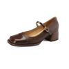 Simples All-match Full Leather Base Mary Jane Shoes 2023 Primavera Grosso Salto Médio Cowhide Square Toe Buckle Single-layer Shoes para Mulheres