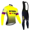 Conjunto de Jersey de Ciclismo de Manga Longa para Primavera e Outono Masculino Equipe Tour De France Bicicleta de Estrada Ciclismo Absorvente de Suor e Respirável