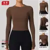 Camiseta Esportiva Europeia e Americana Justa Secagem Rápida Manga Longa Gola Redonda Camada Base para Yoga Pilates Corrida Esportes Fitness