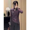 Top de Manga Larga con Cordón de Terciopelo Alemán de Doble Cara Talla Plus para Mujer para Otoño e Invierno, Nuevo Ajuste Delgado, Favorecedor y que Disimula la Figura, Capa Base