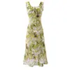 Vestido de Alça Estilo Resort de Verão 2026 Estilo Francês Floral com Babados Decote V Ajustado