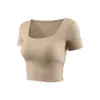 Top de yoga de verano para mujer con mangas cortas y almohadillas en el pecho, camiseta de entrenamiento de Pilates y fitness, conjunto deportivo para correr, pantalones de tiburón
