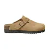 Sandálias Birkenstock femininas estilo britânico, nova coleção primavera/outono 2026, com sola grossa, bico fechado, tipo slip-on para uso externo, calçados casuais fáceis de calçar