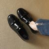 Hermosos zapatos de cuero con doble lazo para primavera 2025, zapatos de tacón bajo grueso con cabeza redonda y boca profunda de cuero completo para mujer