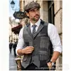 Colete de terno masculino retrô com lapela irregular em retalhos, colete masculino de tweed xadrez moderno tamanho europeu