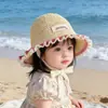 Sombreros para Niños, Sombreros de Paja para Primavera y Verano, Sombreros de Princesa con Encaje Estilo Coreano, Sombreros Transpirables para Bebé con Ala Ancha para Exteriores, Sombreros de Protección Solar, Sombreros de Moda