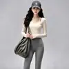 Conjunto de yoga petite para mulheres, cintura alta, elástico e com sensação de 'quase não estar usando', adequado para fitness, Pilates, corrida e outros esportes, conjunto de duas peças