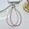 Nuevo accesorio de llavero corto para bolso, correa de teléfono de doble capa de cristal de perla de lujo, versátil