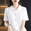 Cardigan camisa elegante de cor sólida com lapela estilo coreano, solto, modelador, para o trabalho, algodão, camiseta feminina de tricô de manga curta