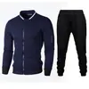 Novo Suéter com Gola Zíper Jaqueta Suéter Masculina Xadrez Cor Sólida Conjunto Cardigan