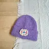 Estilo Coreano Simple y Dulce Etiqueta de Tela de Encaje Gorro de Punto Versátil Otoño e Invierno Gorro de Lana Engrosado Gorro Cálido a Prueba de Viento
