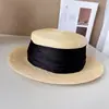 Sombrero de Paja de Cinta Ancha de Seda Merceizada Estilo Japonés para Mujer Verano Protector Solar Sombrero de Copa Plana Sombrero de Copa de Moda Sombrero de Moda