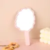 Espelho de Mão Fofo em Formato de Nuvem com Borda de Renda para Meninas, Mini Espelho Portátil com Cabo Imprimível, Espelho de Maquiagem